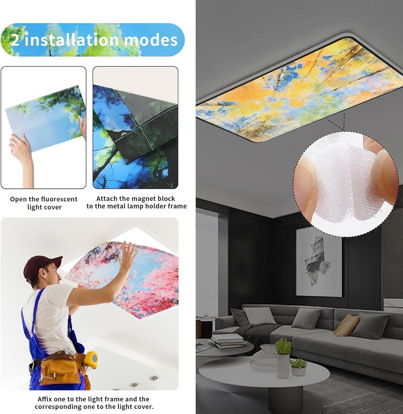 rndecuck 4Pcs Fluorescent Light Covers for Ceiling Lights,4x2 Feet Magnetic Light Covers,Drop Ceiling Lighting Covers Decor for Office,Kitchen,Classroom,Home,Hospitals (Forest) - Image 2
